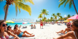 Celebrities relaxing on a beautiful exotic beach.